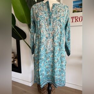 embroidered silk tunic turquoise